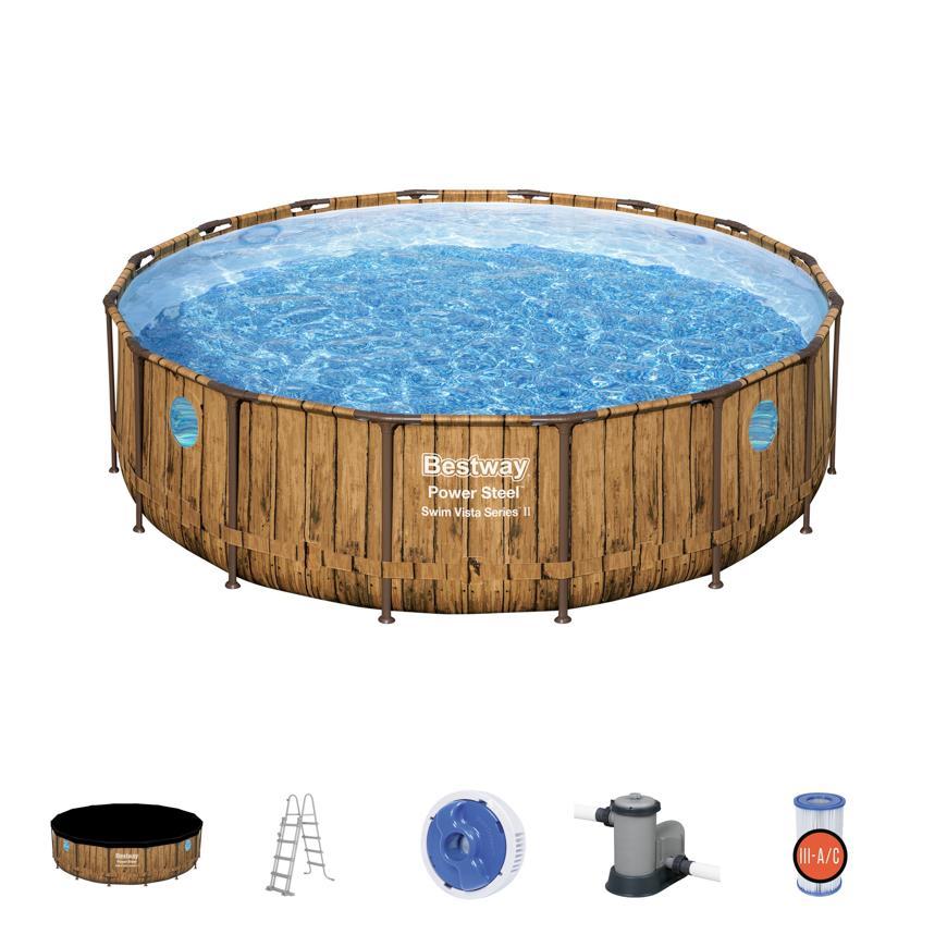 Bazén Bestway® Power Steel™, Vista Series, 56725, kartušová filtrácia, rebrík, plachta, dávkovač, 488x122 cm
