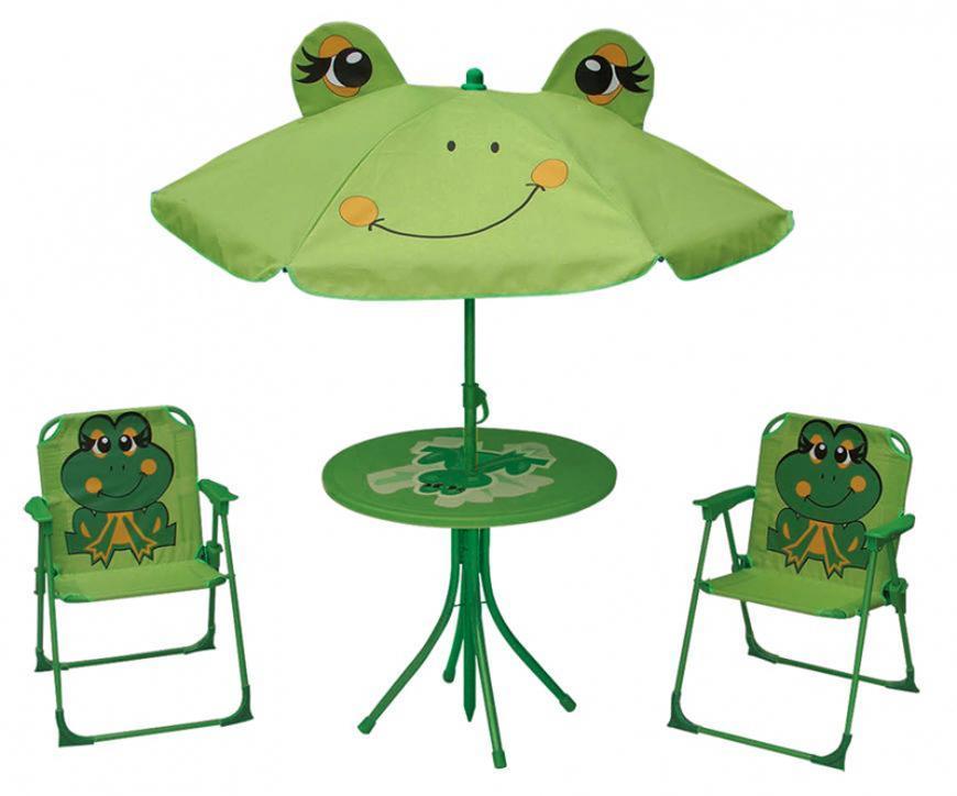2.TRIEDA Set LEQ MELISENDA Rana, žaba, slnečník 105 cm, stôl 50 cm, 2 stoličky