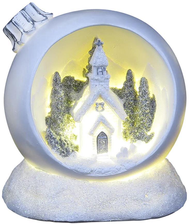 Dekorácia MagicHome Vianoce, Vianočná guľa, LED teplá biela, polyresin, 2xAAA, interiér, 10,50x9x11 cm