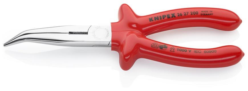 Kliešte KNIPEX 26 27 200 – 200 mm, polgulaté, zahnuté, úzke, CrV, VDE 1000V