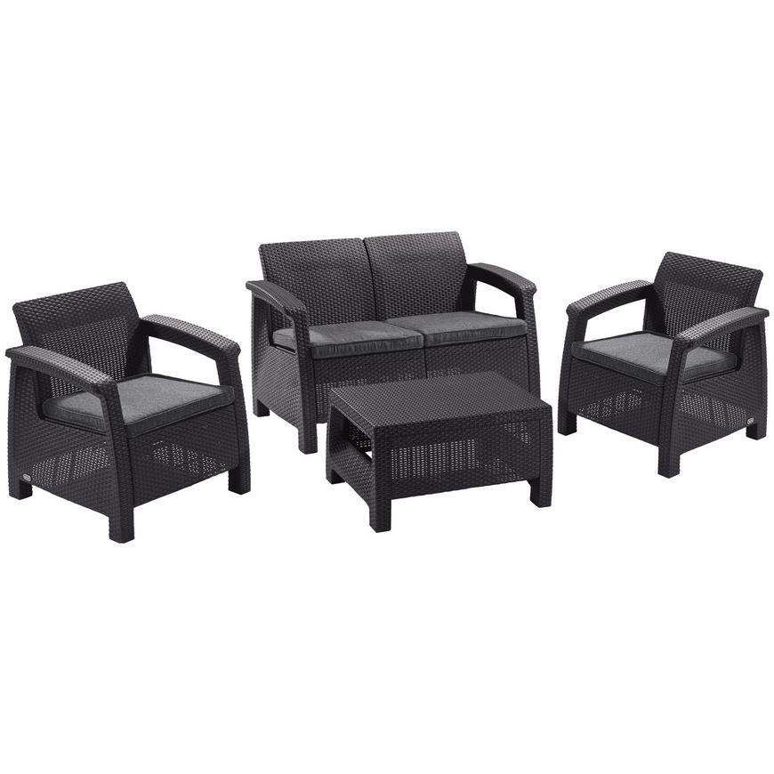 Set terasový Allibert CORFU, graphite/coolgray, stôl, pohovka, 2x stolička