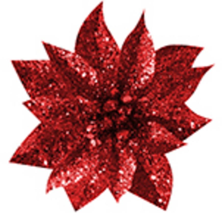 Kvet MagicHome Vianoce GlitterPoinsettia, so štipcom, červený, veľkosť kvetu: 9 cm, dĺžka kvetu: 8 cm, 6 ks