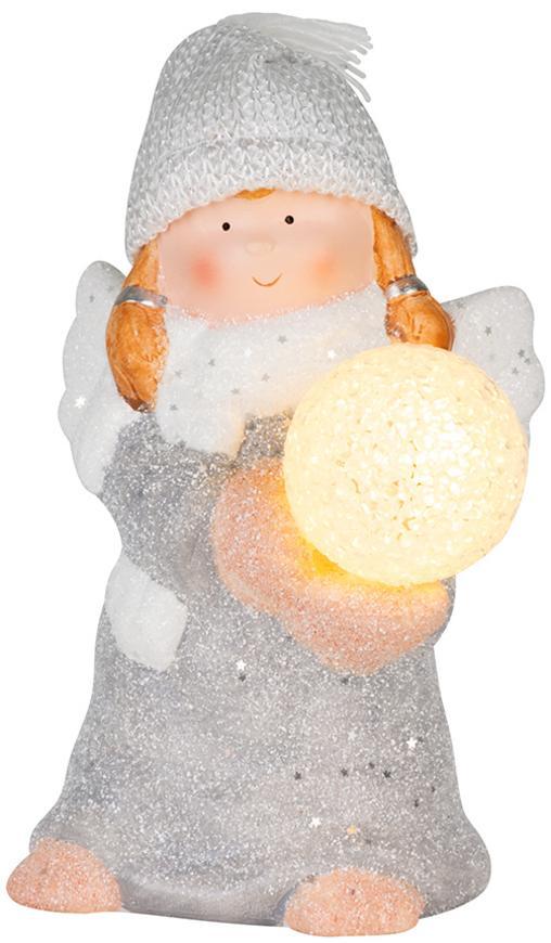 E-shop Postavička MagicHome Vianoce, Anjel so snehovou guľou, LED, terakota, 13,5x13x20 cm