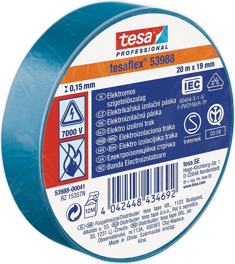 Páska tesa® PRO tesaflex®, elektroizolačná, lepiaca, sPVC, 19 mm, modrá, L-20 m
