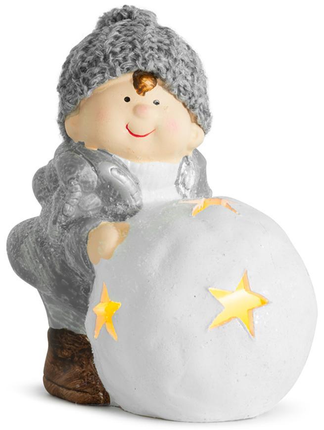 Postavička MagicHome Vianoce, Chlapček s guľou LED, terakota, 15 cm
