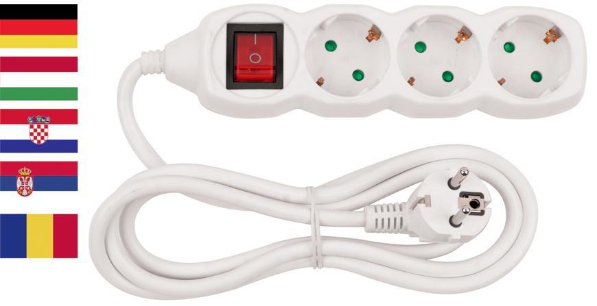 Cable GERMAN socket Strend Pro GER DG-805BK 3,00 m, 5 sockets, HU, RO, SRB, CRO + switch