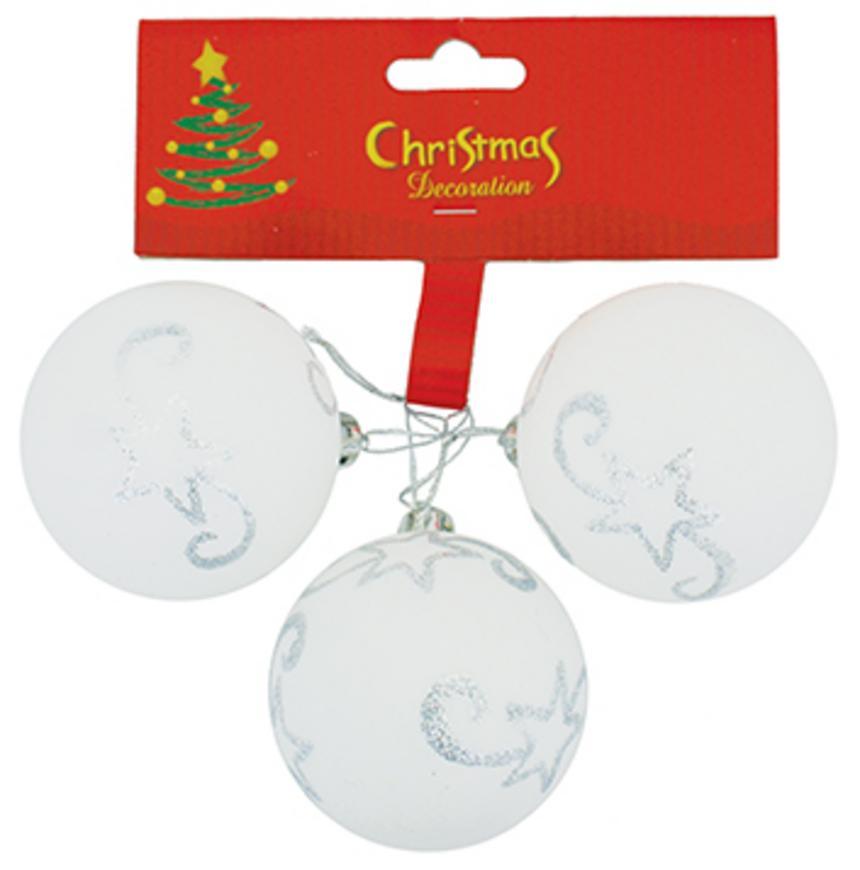 Gule MagicHome Vianoce, 3 ks, biele so striebornou hviezdou, 5,5 cm