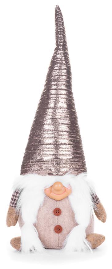Postavička MagicHome Vianoce, Škriatok s krátkymi nohami, látkový, strieborno-sivý, 21x16x46 cm