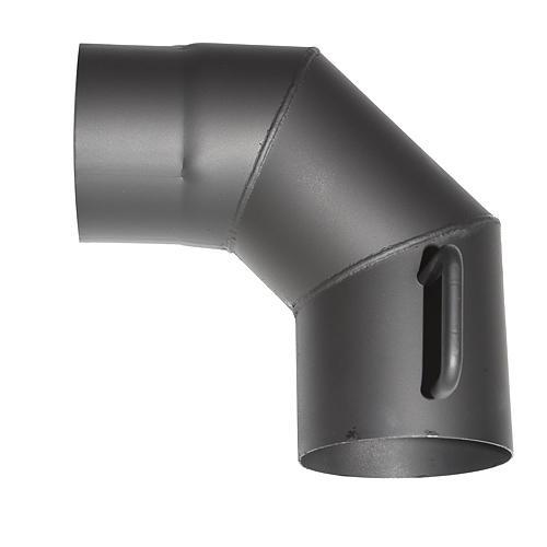 Koleno HS.K 090/130/1,5 mm, s klapkou, dymovod, dymové kominové koleno na spájan
