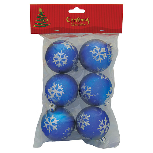 Gule MagicHome Vianoce, 6 ks, modré so striebornými vločkami, 6 cm