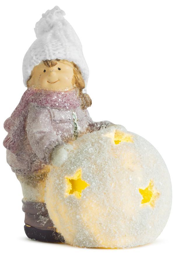 E-shop Vianočná dekorácia Dievčatko s guľou LED, terakota, 13x9x15 cm