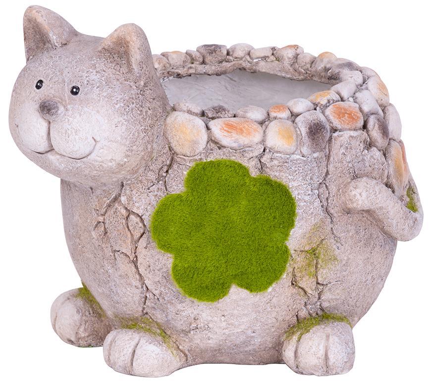Dekorácia MagicHome, Mačka s kvetináčom, keramika, prírodná, 30x25,5x26,5 cm