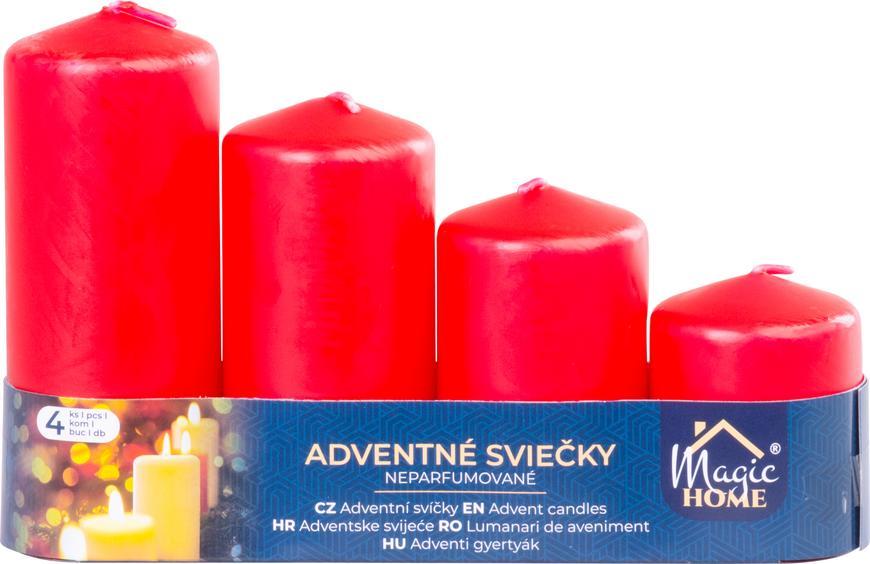 Sviečka MagicHome, vianočná, adventná, červená, 48 mm 60/80/100/120 mm, bal. 4 ks