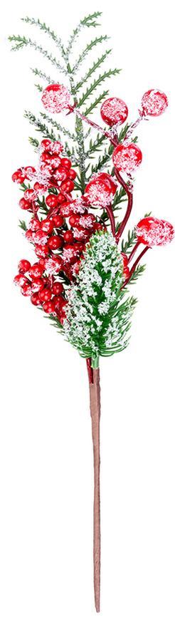 Vetvička MagicHome Vianoce, s bobuľkami, červená, efekt mrazu, 29 cm