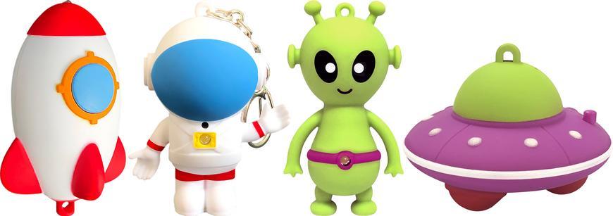Svietidlo Strend Pro Keychain, kľúčenka, prívesok so zvukom, raketa/ufo/kozmonaut/vesmírna loď, LED 5 lm, Sellbox 24 ks