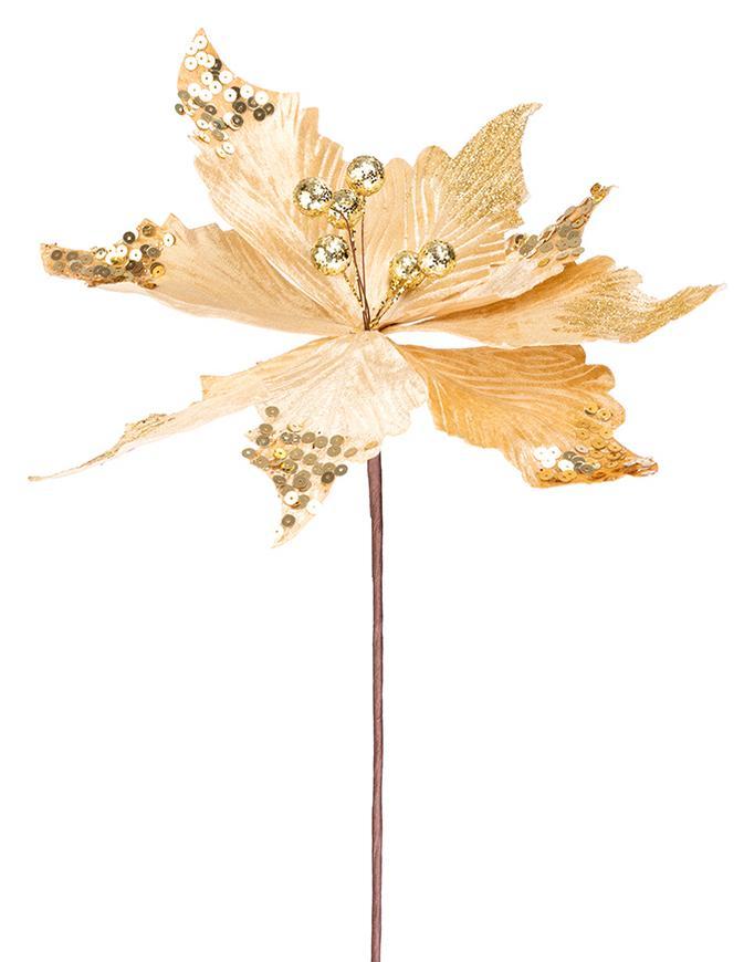 Kvet MagicHome Vianoce, Poinssetia, zlatý, stonka, 31 cm
