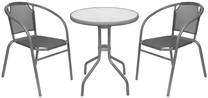 Set balkónový BRENDA, šedý, stôl 72x59 cm, 2x stolička 60x71 cm