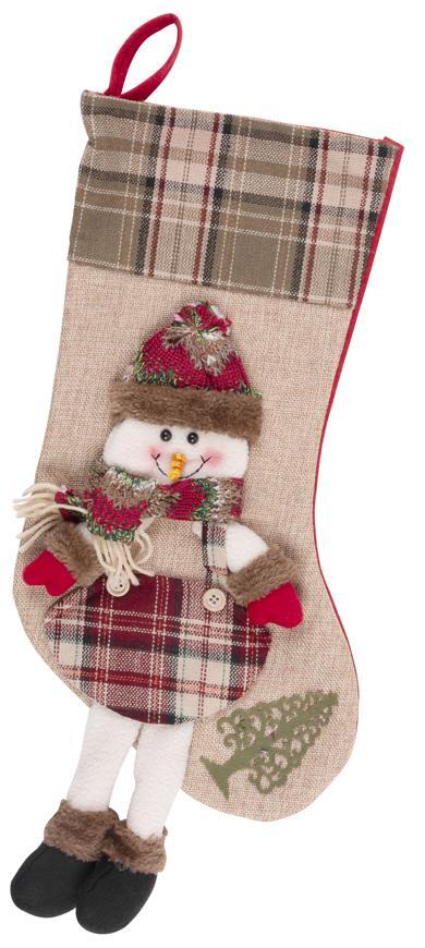 Dekorácia MagicHome Vianoce, Ponožka Snehuliak, 50 cm