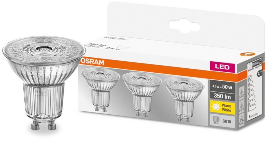 Žiarovka OSRAM® BASIC LED GU10 50 (ean8392) 36° 4,3W/840 4000K MULTIPACK bal. 3 ks, sklo, Star CLASSIC