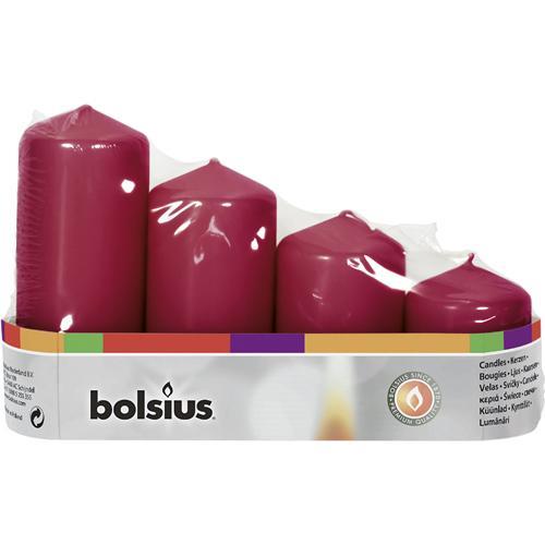 Sviečky Bolsius Pillar Advent, Vianočná, bordové, 48 mm 60/80/100/120 mm, bal. 4 ks