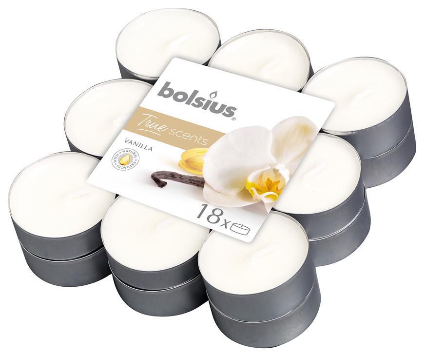 Sviečky Bolsius Tealight True Scents, čajové, vonné, vanilka, bal. 18 ks