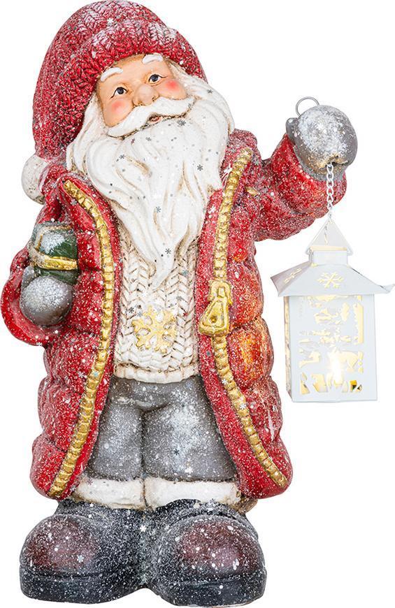 2. TRIEDA Dekorácia MagicHome Vianoce, Santa s lampášom, LED, keramika, 2xAAA, 26x18x42 cm
