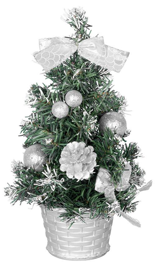 Stromček MagicHome Vianoce, ozdobený, strieborný, 30 cm