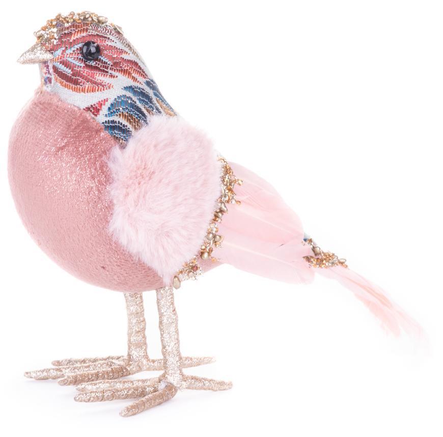 Vtáčik MagicHome Vianoce, ružový, 20x8x14 cm, páperový