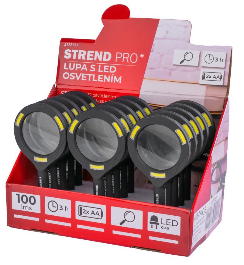 Lupa so svetlom Strend Pro 113x242x22 mm, 2xAA, LED 100 lm, 3x LED osvetlenie, na čítanie, Sellbox 15 ks