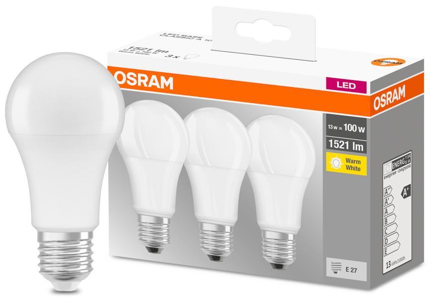 Žiarovka OSRAM® BASIC LED FR 100 (ean 9412) non-dim 13W/827 E27 2700K MULTIPACK bal. 3 ks, Star Classic A