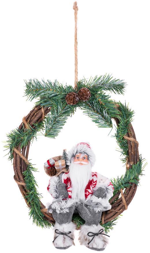 Dekorácia MagicHome Vianoce, Santa sediaci vo venci, veniec, 30 cm