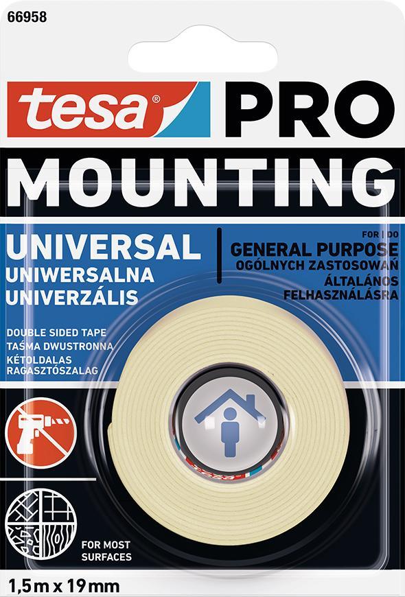 Páska tesa® Mounting PRO Universal, montážna, obojstranná, lepiaca, 19 mm, L-1,5 m