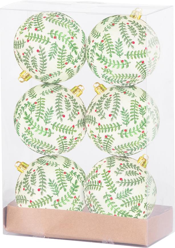 Gule MagicHome Vianoce, 6 ks, biele s trblietavym ornamentom, matné, s dekoráciou, na vianočný stromček, 8 cm