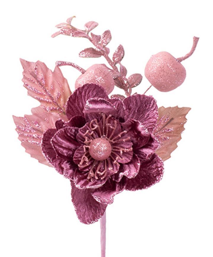 X Vetvička MagicHome Vianoce, s kvetom, ružová, 22 cm, bal. 6 ks
