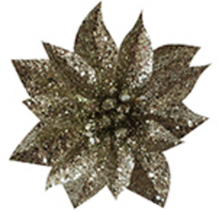 Kvet MagicHome Vianoce GlitterPoinsettia, so štipcom, šampaň, veľkosť kvetu: 9 cm, dĺžka kvetu: 8 cm, 6 ks