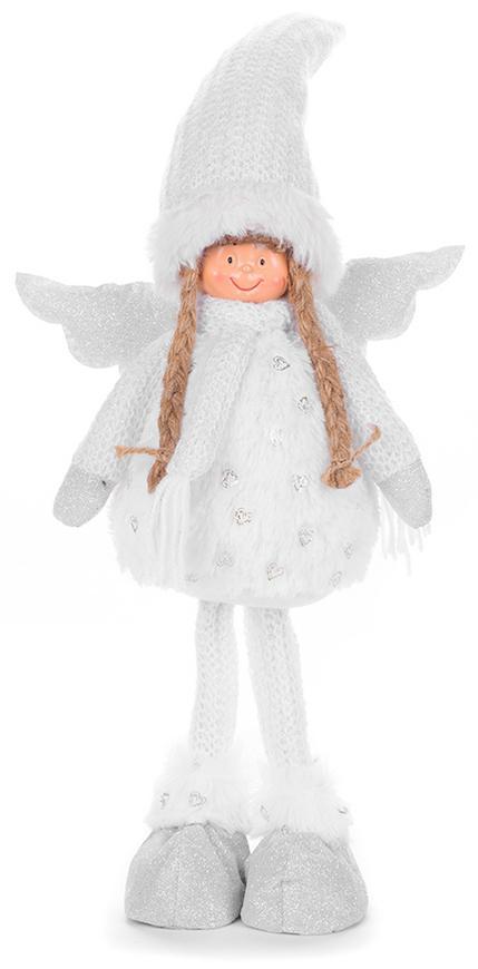 Postavička MagicHome Vianoce, Anjelik s krídlami, látkový, biely, 23x13x54 cm