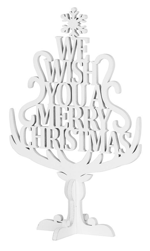 Dekorácia MagicHome Vianoce Woodeco, Stromček s textom, bal. 4 ks, 15x22 cm