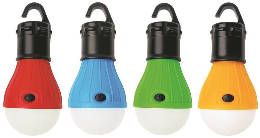 Svietidlo Strend Pro Camping C748, lampa kempingová, tvar žiarovky, 3xAAA, červená/modrá/zelená/oranžová, 12 ks