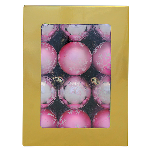 Gule MagicHome Vianoce, 24 ks, ružové, so striebornými vločkami, 6 cm
