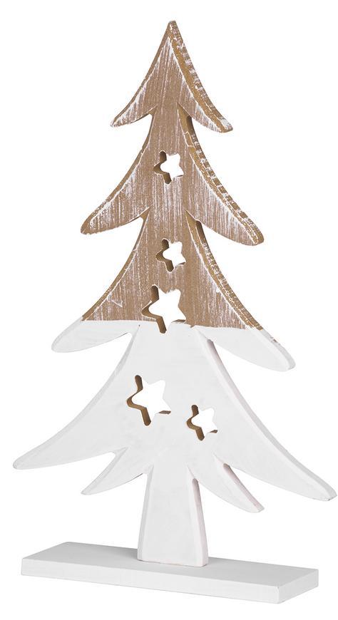 Dekorácia MagicHome Vianoce Woodeco, Stromček hnedo/biely, bal. 2 ks, 19x29 cm