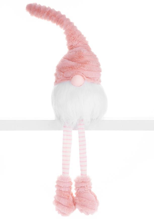 Postavička MagicHome Vianoce, Škriatok s dlhými nohami, látkový, ružovo-biely, 14,50x13,50x42 cm