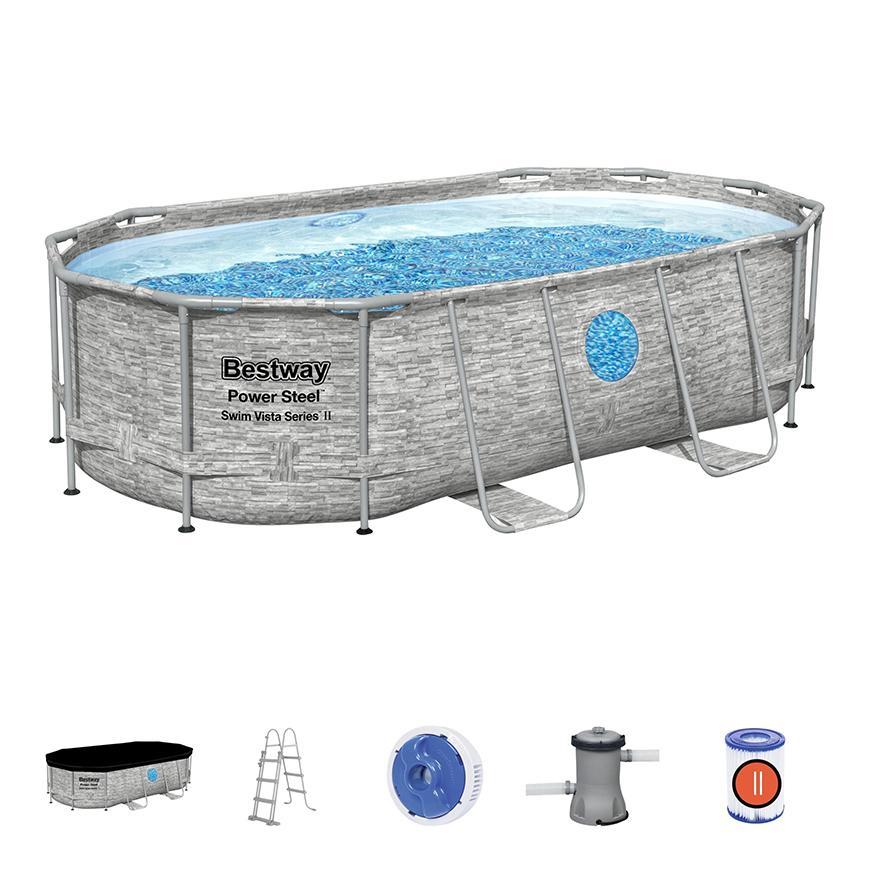 Bazén Bestway® Power Steel™, Vista Series, 56714, kartušová filtrácia, rebrík, plachta, dávkovač, 427x250x100 cm
