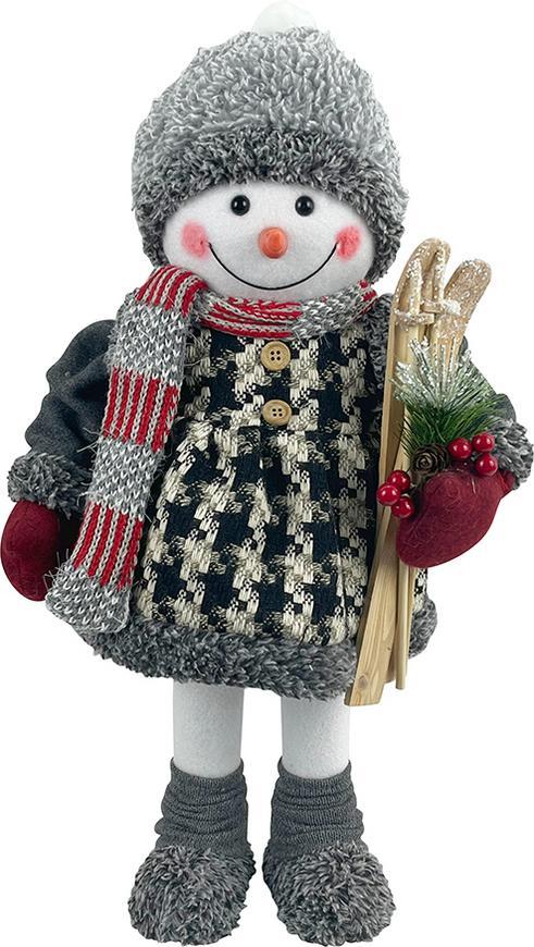 Dekorácia MagicHome Vianoce, Snehuliak dievča s lyžami, 50 cm