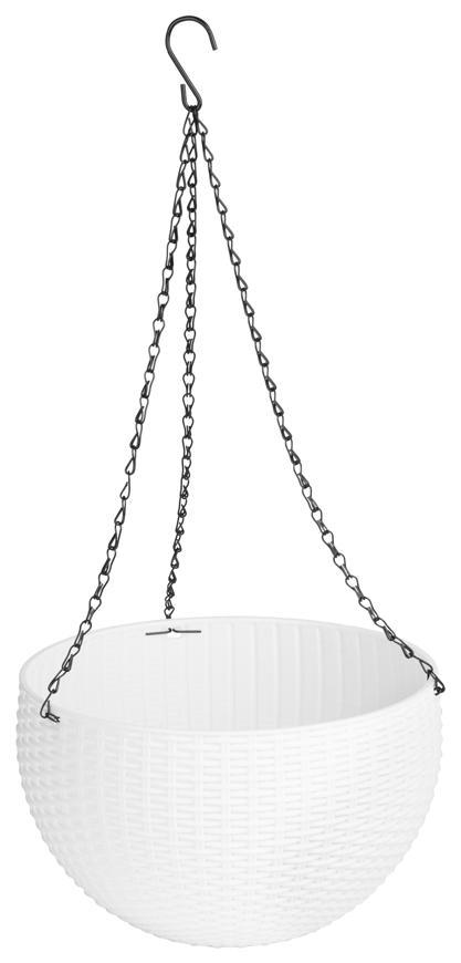 Kvetináč Strend Pro Modern, visiaci, biely, 26x16cm, reťaz