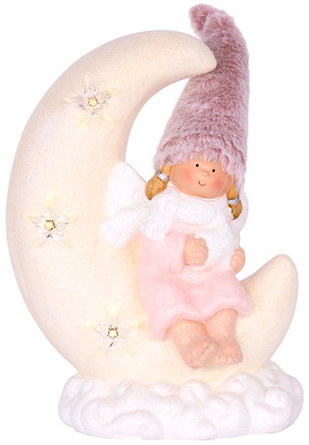 2. TRIEDA Dekorácia MagicHome Vianoce, Dievčatko sediac na mesiačiku, 3 LED, keramika, 26,50x16x35 cm