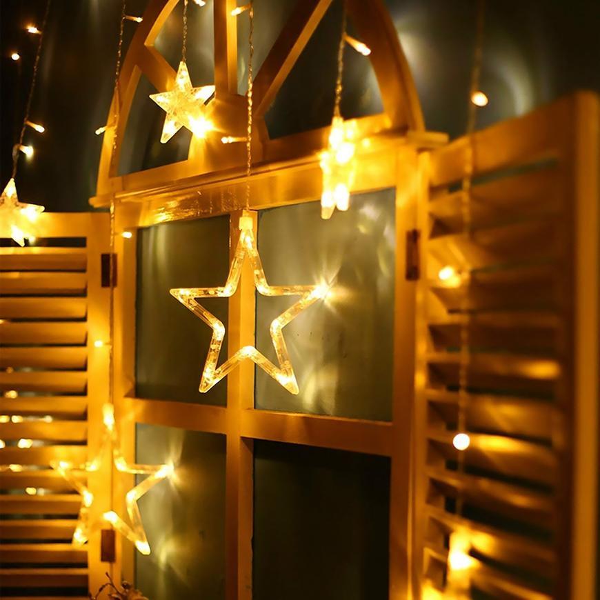 Reťaz MagicHome Vianoce Curtain, 138x LED teplá biela, s hviezdami, 230V, 50 Hz,
