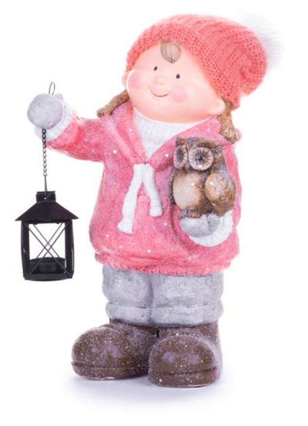 2.TRIEDA Postavička MagicHome Vianoce, Dievčatko s lampášom a sovičkou, keramika, 28x18,5x39,5 cm