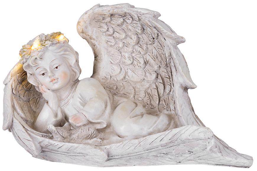 Dušičky- Dekorácia MagicHome, Anjel v krídlach, polyresin, na hrob, solar, 24,5x12,5x14,5 cm