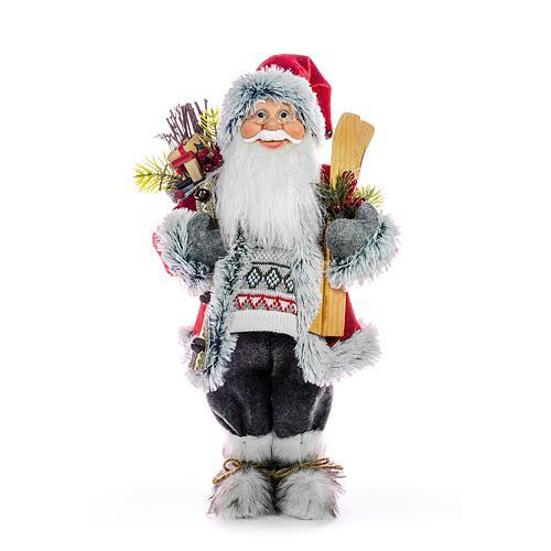 Dekorácia MagicHome Vianoce, Santa s lyžami a drevom, 80 cm