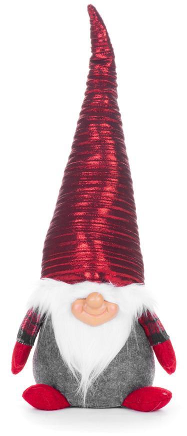 Postavička MagicHome Vianoce, Škriatok s krátkymi nohami, látkový, červeno-sivý, 21x16x46 cm
